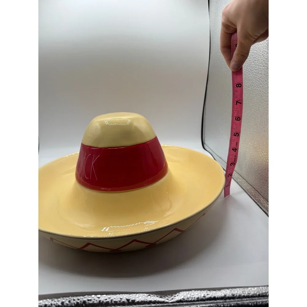 Rae Dunn Sombrero Chips and Dip Server Yellow Red Ceramic Snack‎ Set 2 Piece